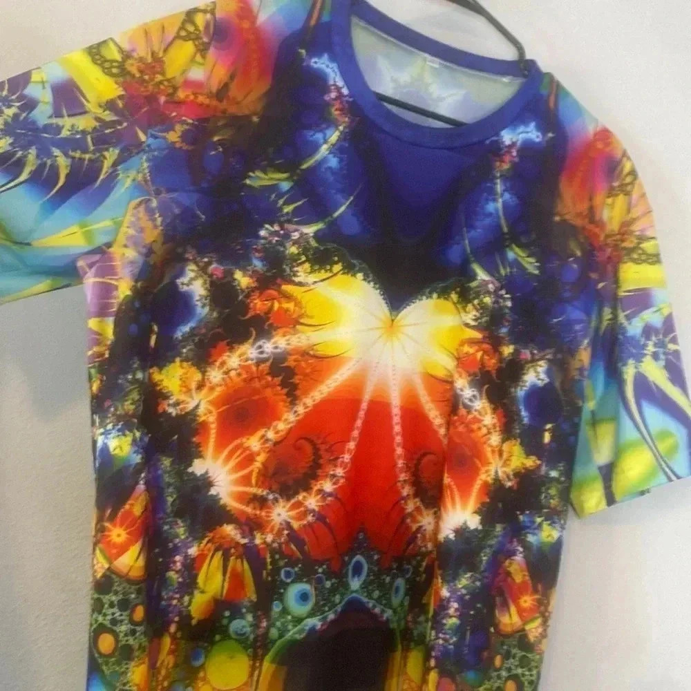Trippy Psychedelic Mens Size XXL Fractal Festival T-shirt